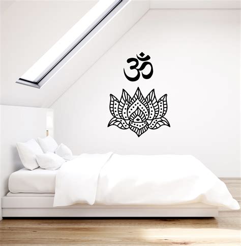 Vinyl Wall Decal Lotus Flower Om Hinduism Bedroom Living Room Interior