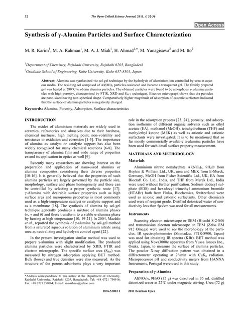 Pdf Synthesis Of Alumina Particles And Surface Characterization