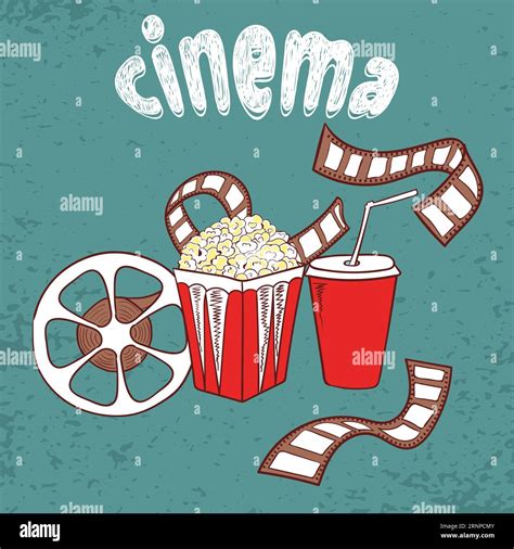 Cinema Vector Background Set Of Cinema Symbols Popcorn Film Reel