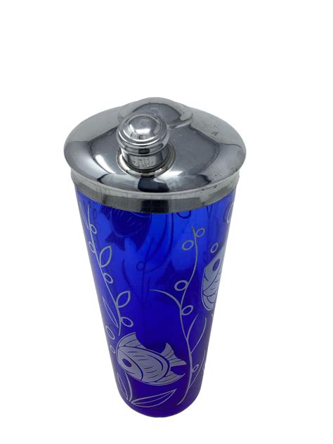 Vintage Hazel Atlas Cobalt Blue Glass Cocktail Shaker With White