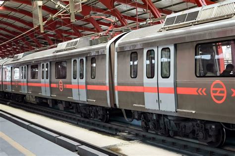 Delhi, India, May 31 2023 - Delhi Metro train arriving at Jhandewalan ...