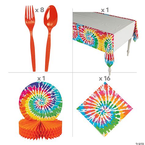 Tie Dye Swirl Deluxe Disposable Tableware Kit For 8 Guests Oriental