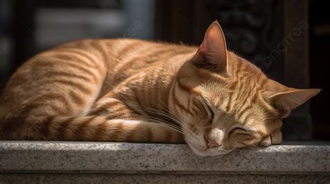 An Orange Tabby Cat Is Resting On A Ledge Background Cat American