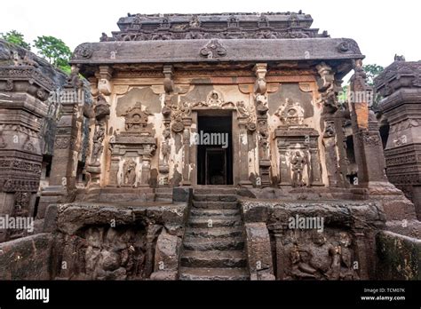 The Kailāśa temple: Cave 16, Ellora Caves, rock-cut monastery-temple cave, Aurangabad district ...