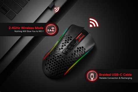 Redragon M808 Storm Lightweight Rgb Wireless Gaming Mouse Honeycomb Shell Redragonshop