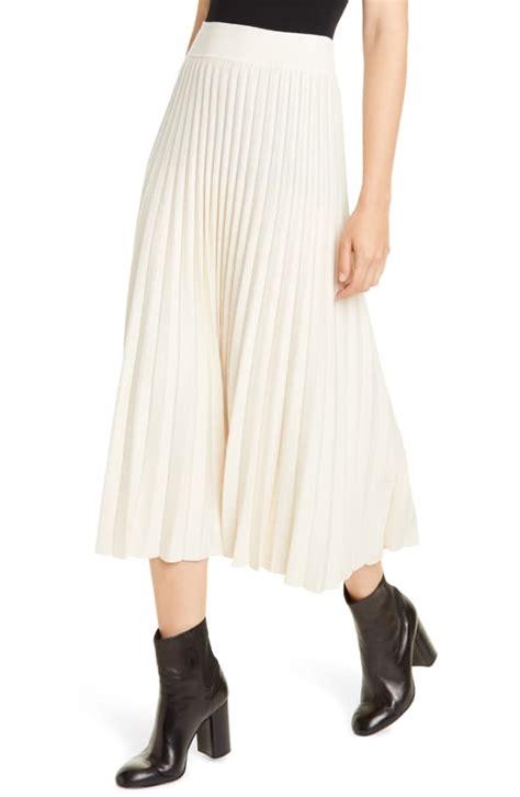 Polo Ralph Lauren Sunburst Pleat Wool Midi Skirt In Chic Cream Modesens