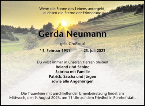 Traueranzeigen Von Gerda Neumann Trauerportal Ihrer Tageszeitung