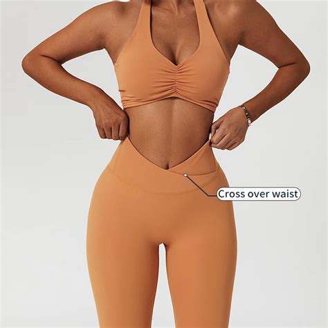 Women High Waisted Nude Crotchless Yoga Pants Sets Activewear Sexy