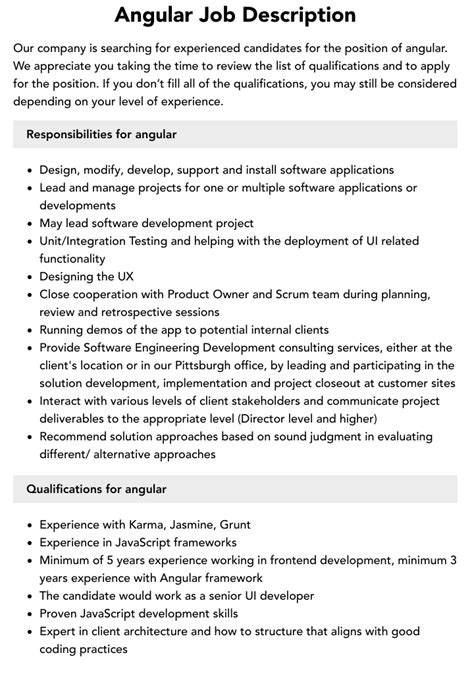 Angular Job Description Velvet Jobs