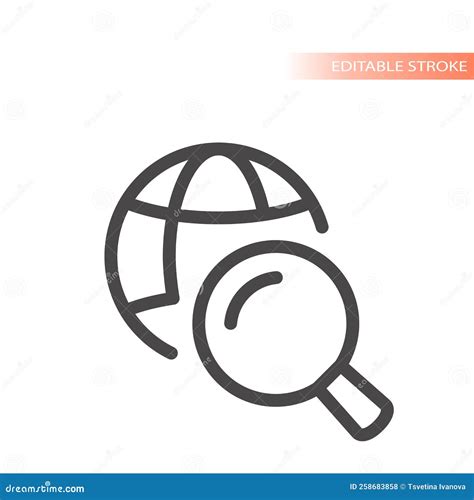 Globe And Magnifying Glass Line Vector Icon Stock Vector Illustration Of Magnifying World