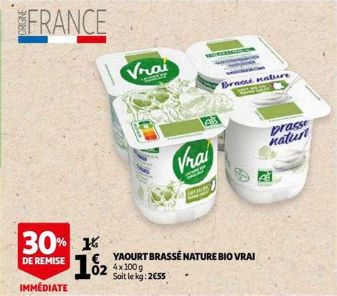 Promo Yaourt Brassé Nature Bio Vrai chez Auchan iCatalogue fr