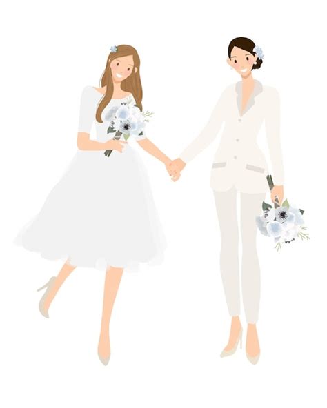 Premium Vector Lesbian Wedding Couple In White Suit Pants And Wedding