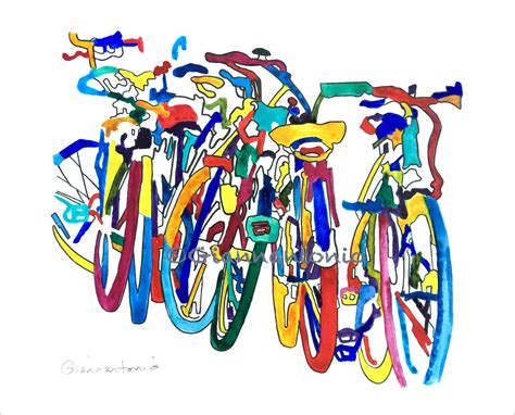 Bicycle Art Print Colorful Bikes Beautiful Giclee Print Bike Etsy