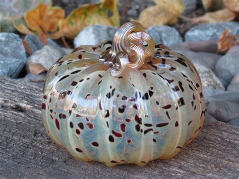 Golden Pumpkin With Small Red Spots Blown Glass 4