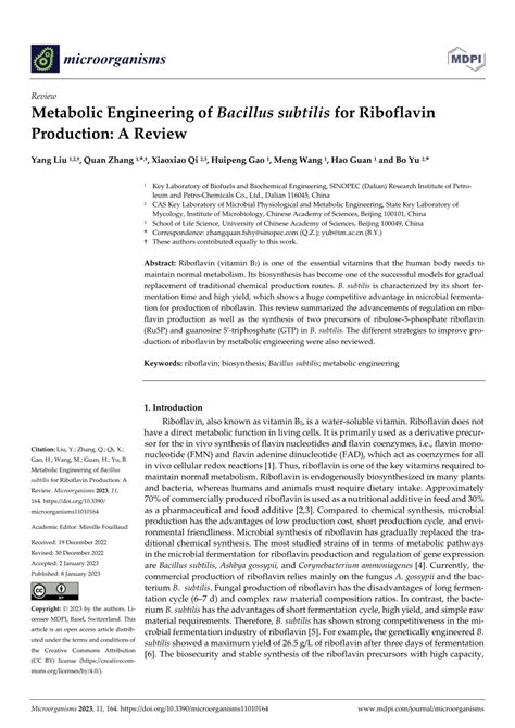 PDF Metabolic Engineering Of Bacillus Subtilis For Riboflavin