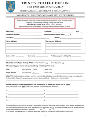 Fillable Online Tcd Application Form Sept 2014 Pdf Trinity College