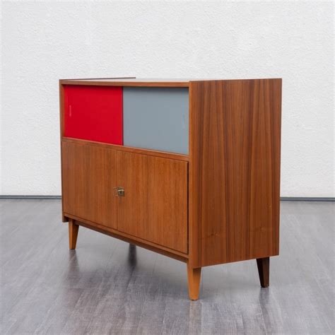 S Sideboard In Walnut With Coloured Glass Doors