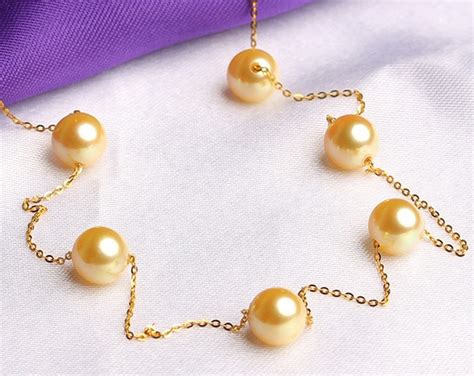 Mm Golden Japanese Akoya Pearl Tin Cup Necklace Mm Golden