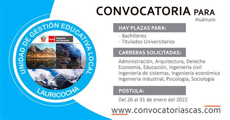 CONVOCATORIA UGEL LAURICOCHA CAS 3 Plazas Administración