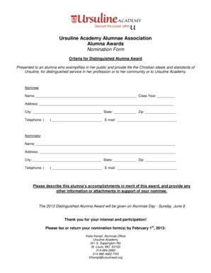 Fillable Online Ursuline Academy Alumnae Association Fax Email Print