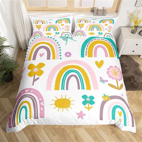 Yst Cute Rainbow Bedding Set Colorful Stripes Comforter Cover Lovely