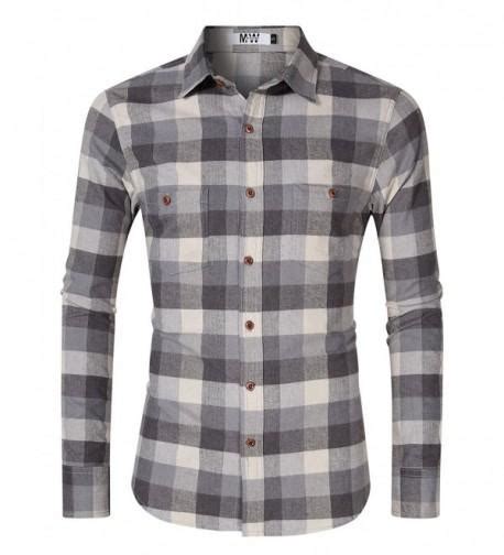 Men S Casual Slim Fit Long Sleeve Button Down Shirts Plaid Twill Shirt