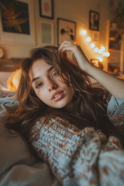 Beautiful Girl Selfie In Cozy Bedroom Premium Ai Generated Image