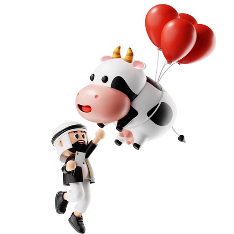 3d Character Caughting A Flying Cow Pose 46026182 Png