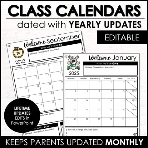 Monthly Calendar Template Pages - Editable in PowerPoint (with Yearly Updates) | Made By Teachers