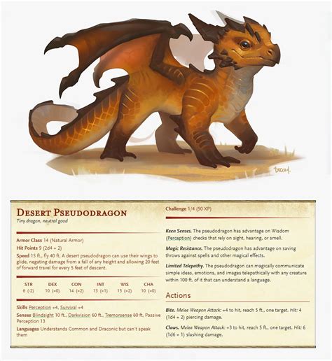 Desert Pseudodragon With Original Art Rdndhomebrew