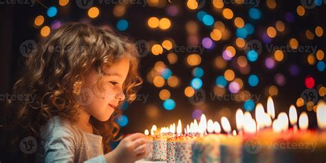 girl and birthday cake with candles 44543451 Stock Photo at Vecteezy