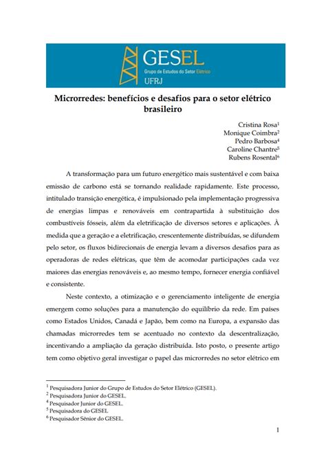 Artigo Gesel Microrredes Benef Cios E Desafios Para O Setor El Trico