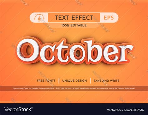 Orange october - editable text effect font style Vector Image