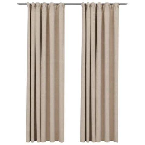 Cortinas Opacas Ganchos Look De Lino Pzs Beige X Cm Vidaxl Con