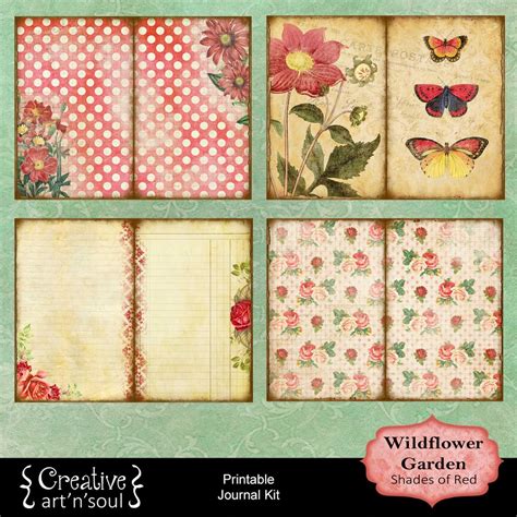 Printable Junk Journal Wildflower Garden Shades Of Red Etsy