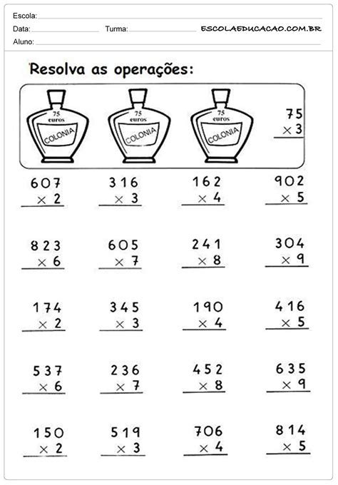 Contas De Multiplicação 5 Ano Com Respostas