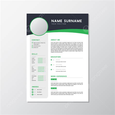 Modern Cv Resume Black And Green Design Template Template Download On