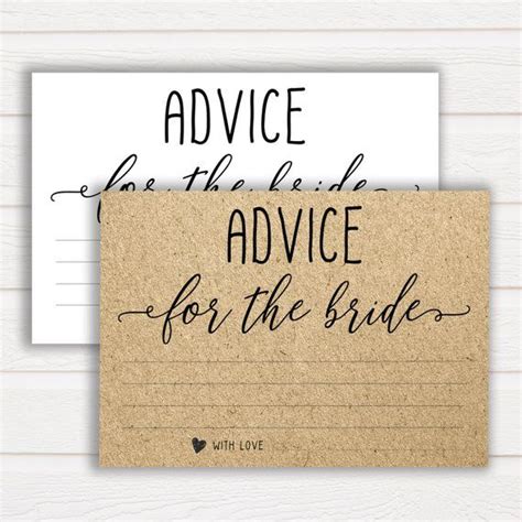 Advice For The Bride Cards Printable Rustic Bridal Shower Etsy Uk