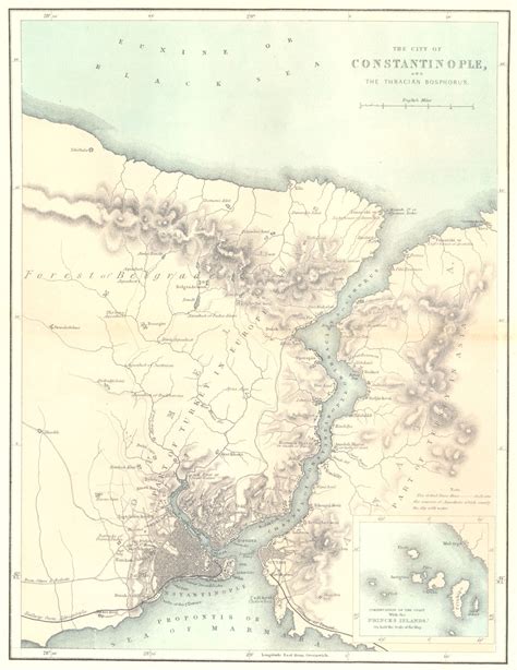 TURKEY Istanbul Thracian Bosphorus C1885 Old Antique Vintage Map