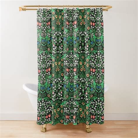 William Morris Jacobean Floral Black Background Shower Curtain Sold By