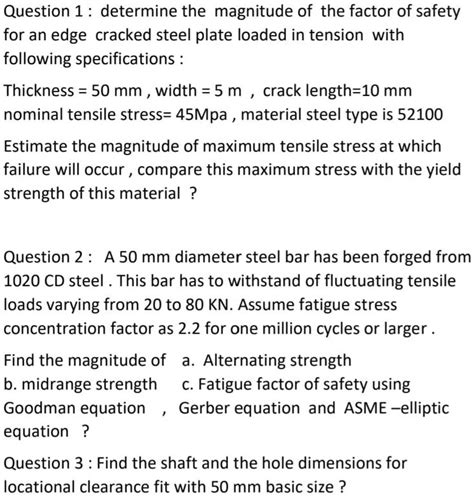 Solved Question Determine The Magnitude Of The Factor Of Safety For