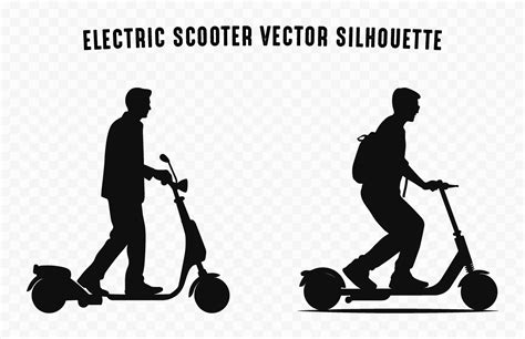 Man RIding A Electric Scooter Silhouette A Push Scooter Black Vector