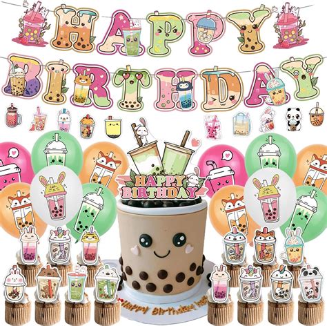 94Pcs Bubble Tea Party Decorations Boba Tea Birthday Party Supplies