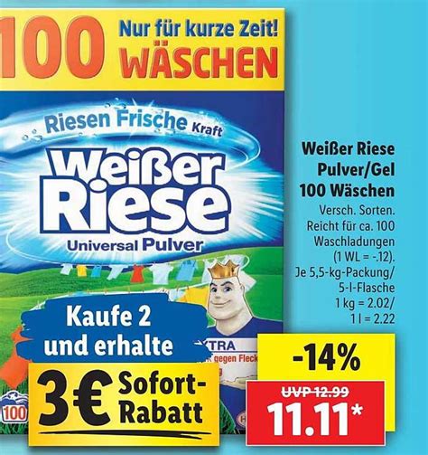 Weißer Riese Pulver Oder Gel 100 Wäschen Angebot bei Lidl 1Prospekte de