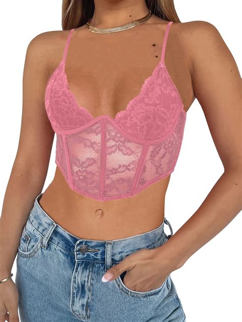 Corset Top Crop Going Out Tops Summer Lace Bustier Mesh Vintage