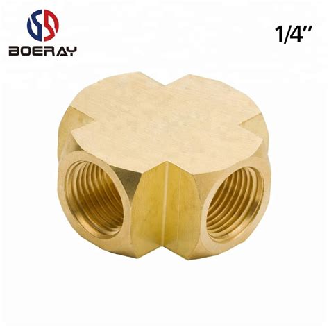 Buy Sae Npt Standard Square Forged Female Thread 4 Way Brass Cross Pipe Fitting 14 Tubing From