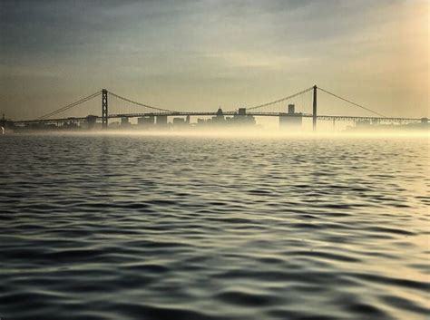 Ambassador Bridge And Detroit Skyline At Sunrise This Morning From The Foggy River R Detroit