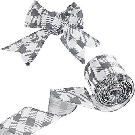 Amazon MuRealy Wired Edge Ribbon Grey Buffalo Plaid 10 Yards 2 5