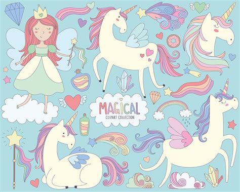 Magical Unicorns Clipart Unicorn Clipart Cute Magical Clip - Etsy ...