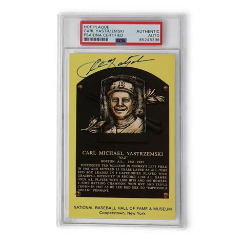 Carl Yastrzemski Signed Hall Of Fame Plaque Postcard Psa Pristine